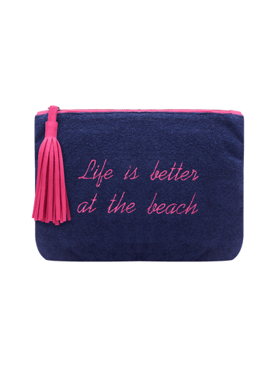 Necessaire Atoalhada Frase Bordada Azul Marinho