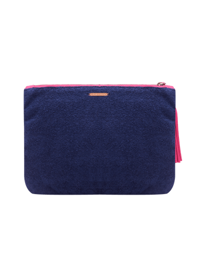 Necessaire Atoalhada Frase Bordada Azul Marinho