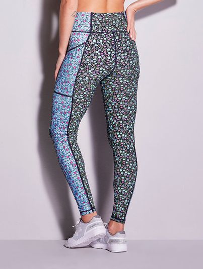 Calça Legging Recortes Recortes Estampa Floral Estampa Floral Patchwork
