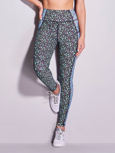 Calça Legging Recortes Recortes Estampa Floral Estampa Floral Patchwork