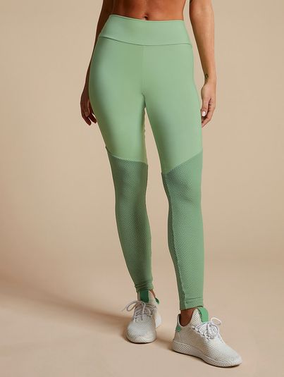 Calça Legging Recorte Em Tela Verde Figo