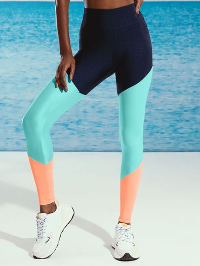 Calça Legging Block Tri Marinho/azul Acqua/laranja