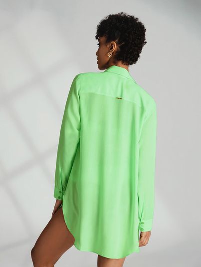 Camisa Alongada Oversized Manga Longa Verde Fresh