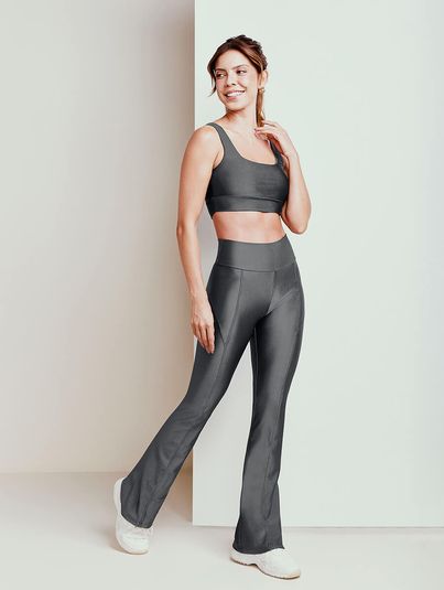Conjunto Top Bojo Comfort E Calça Bailarina Cinza Speed Básico Fitness Casual
