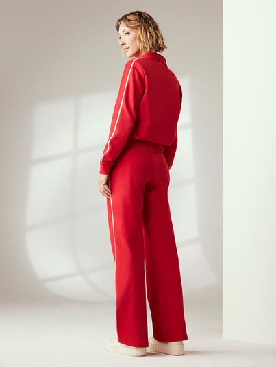 Conjunto Blusa Com Gola Polo E Calça Reta Em Moletinho Vermelho Classic Nautical