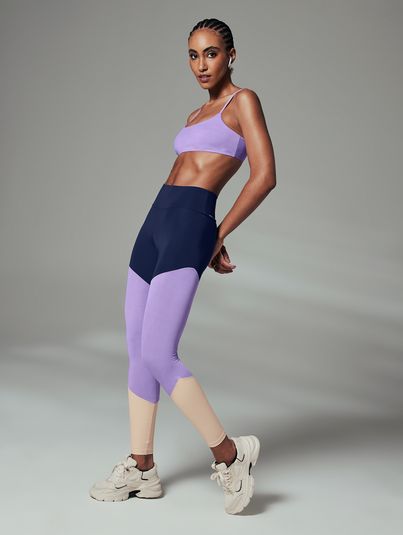 Calça Legging Block Tri Azul Blues / Lilas / Off White