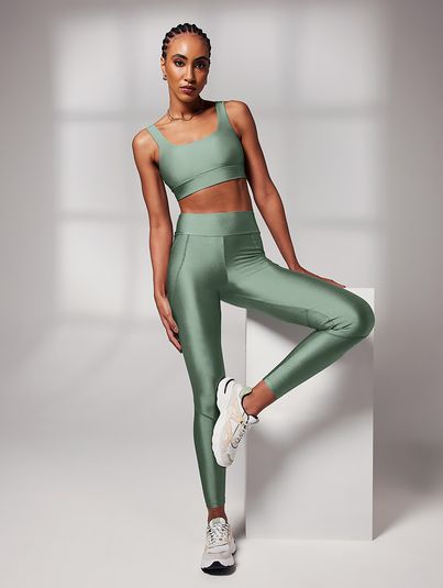 Calça Legging Recortes Com Bolso Verde Shark