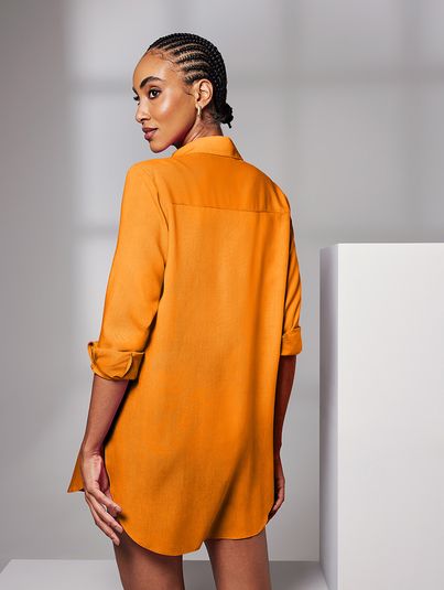 Camisa Alongada Oversized Manga Longa Laranja Mediterraneo