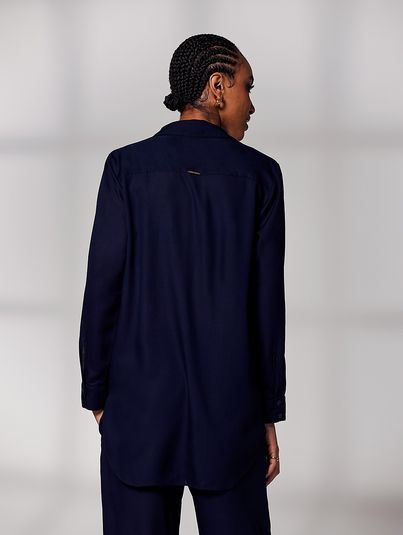 Camisa Alongada Oversized Manga Longa Azul Marinho Dark
