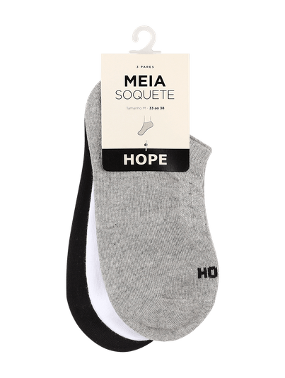 Kit Com 3 Pares De Meia Soquete Em Algodão Cinza Mescla/preto/branco