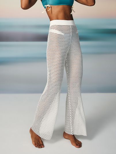 Calça Reta Ampla Em Tricot Off White Perola