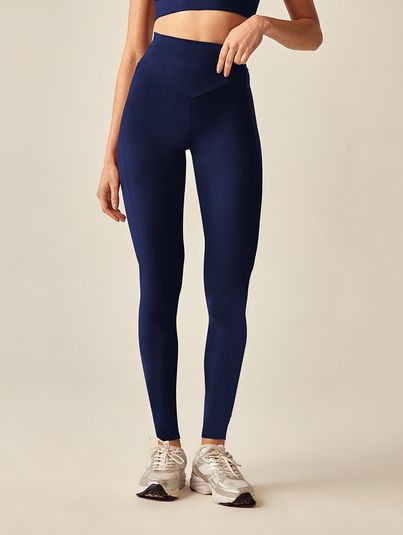 Calça Legging Cós Alto Corte A Fio Azul Blues