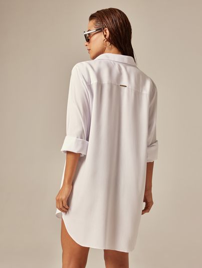 Camisa Alongada Oversized Manga Longa Branco