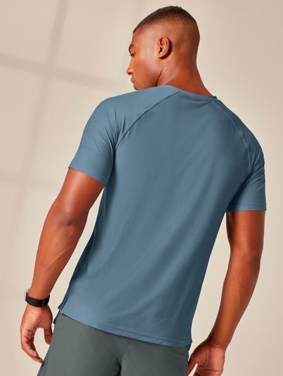 Camiseta Fitness Masculina Raglan Manga Curta Training Azul Noite