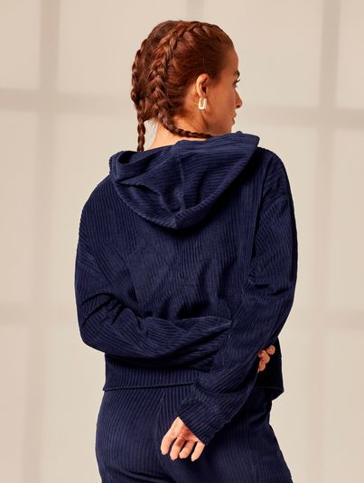 Blusa De Moletom Cropped Com Capuz Azul Marinho