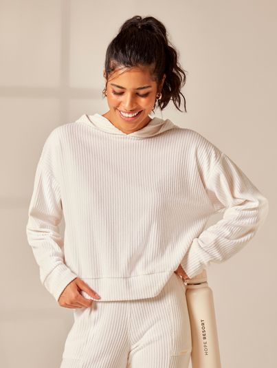 Blusa De Moletom Cropped Com Capuz Off White