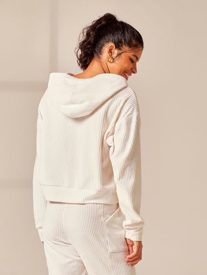 Blusa De Moletom Cropped Com Capuz Off White