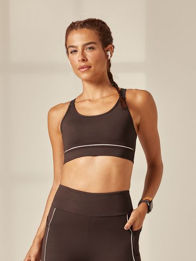 Top Running Alta Sustentação Com Alças Reguláveis Marrom Cafe