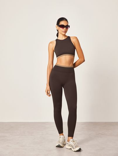 Calça Legging Cós Alto Sem Costura Marrom Cafe