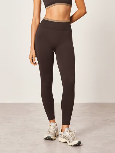 Calça Legging Cós Alto Sem Costura Marrom Cafe