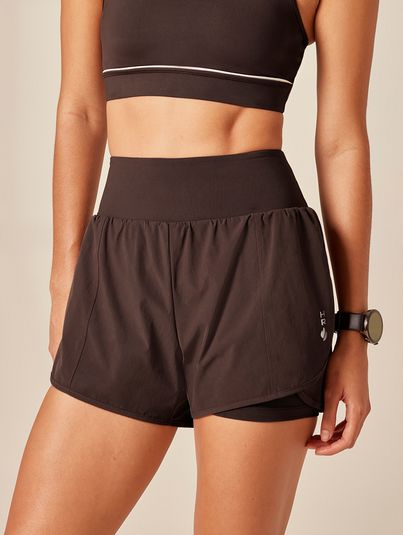Shorts Runner Bermuda Cós Alto Com Bolso Marrom Cafe
