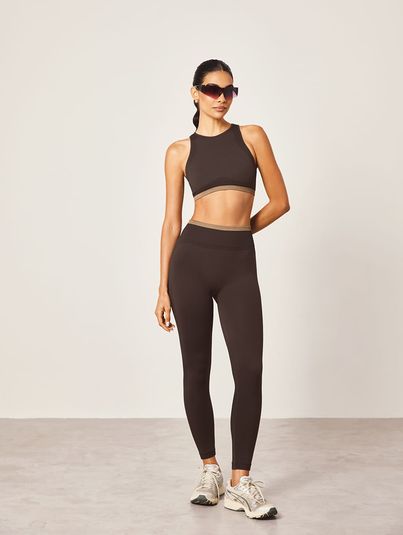 Calça Legging Cós Alto Sem Costura Marrom Cafe