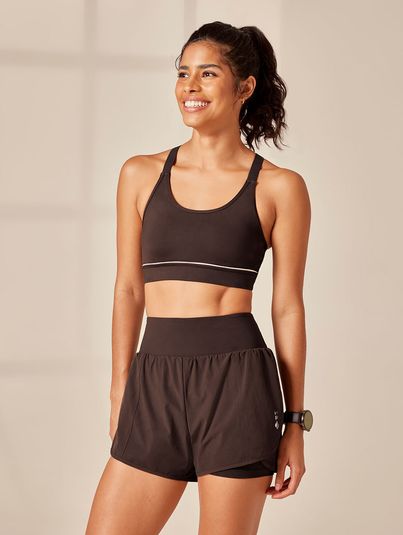 Shorts Runner Bermuda Cós Alto Com Bolso Marrom Cafe