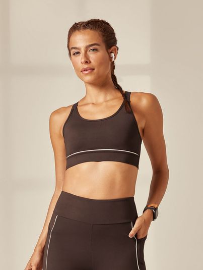 Top Running Alta Sustentação Com Alças Reguláveis Marrom Cafe