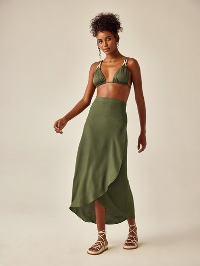 Saia Pareô Transpassada Verde Croco