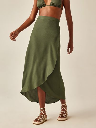 Saia Pareô Transpassada Verde Croco