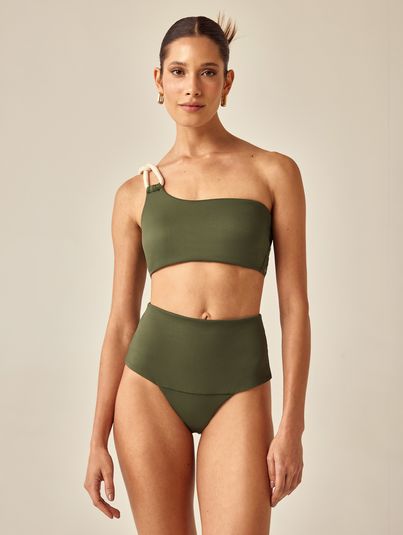 Calcinha Biquíni Cós Dobrável Verde Croco