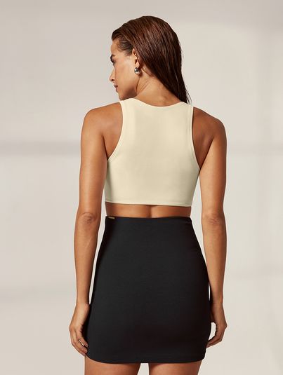Vestido Bicolor Curto Com Argola Bicolor Preto E Off White