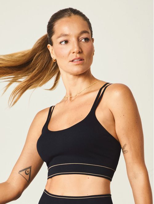 Top Alças Finas E Duplas Sem Costura Preto