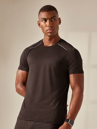 Camiseta Raglan Manga Curta Running Marrom Cafe