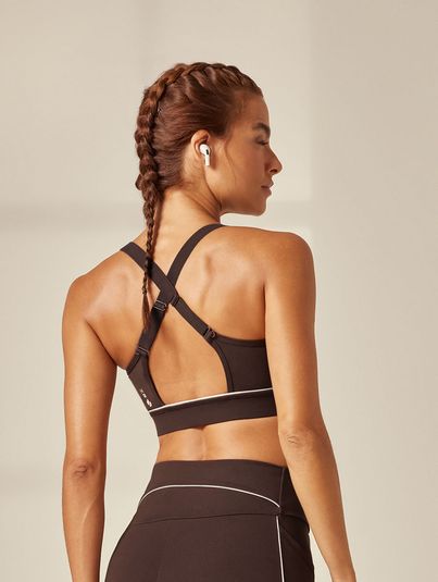 Top Running Alta Sustentação Com Alças Reguláveis Marrom Cafe