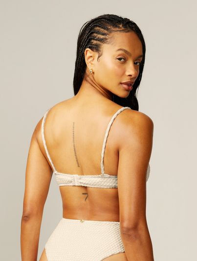 Top Biquíni Meia-taça Alças Finas Com Aviamento Off White Vanilla