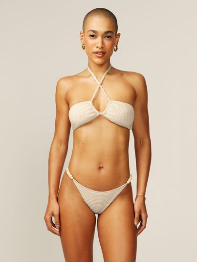 Calcinha Biquíni Laterais Finas Com Aviamento Off White Vanilla