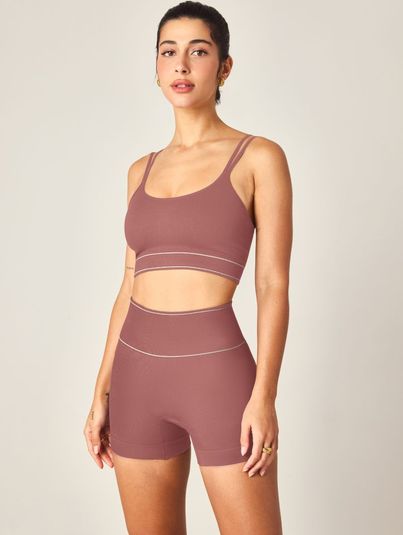 Shorts Fit Cós Alto Sem Costura Rosa Spa Fit