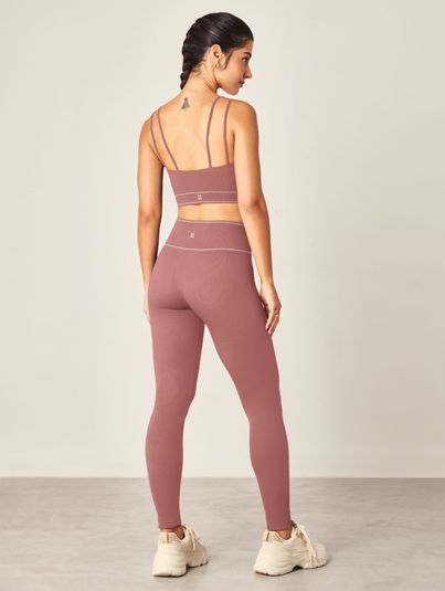 Calça Legging Cós Alto Sem Costura Rosa Spa Fit