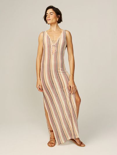 Vestido Regata Longo Em Tricot Multicolorido Terroso 1