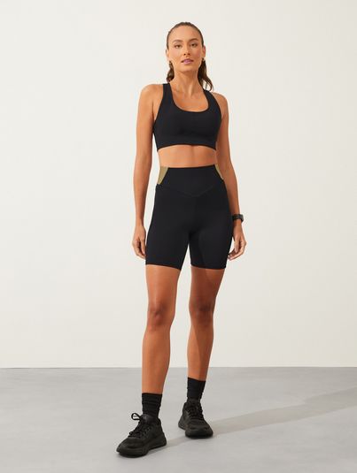 Bermuda Cós Alto Corte A Fio Bicolor Preto/bege Panama 1